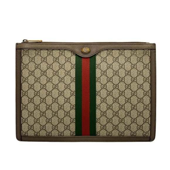 Auth GUCCI Ophidia 523359 Beige Ebony PVC Leather Clutch Bag